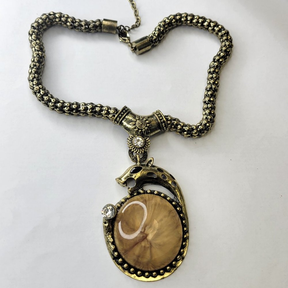 Large Dragon Or Serpent Pendant Statement Necklace - image 6